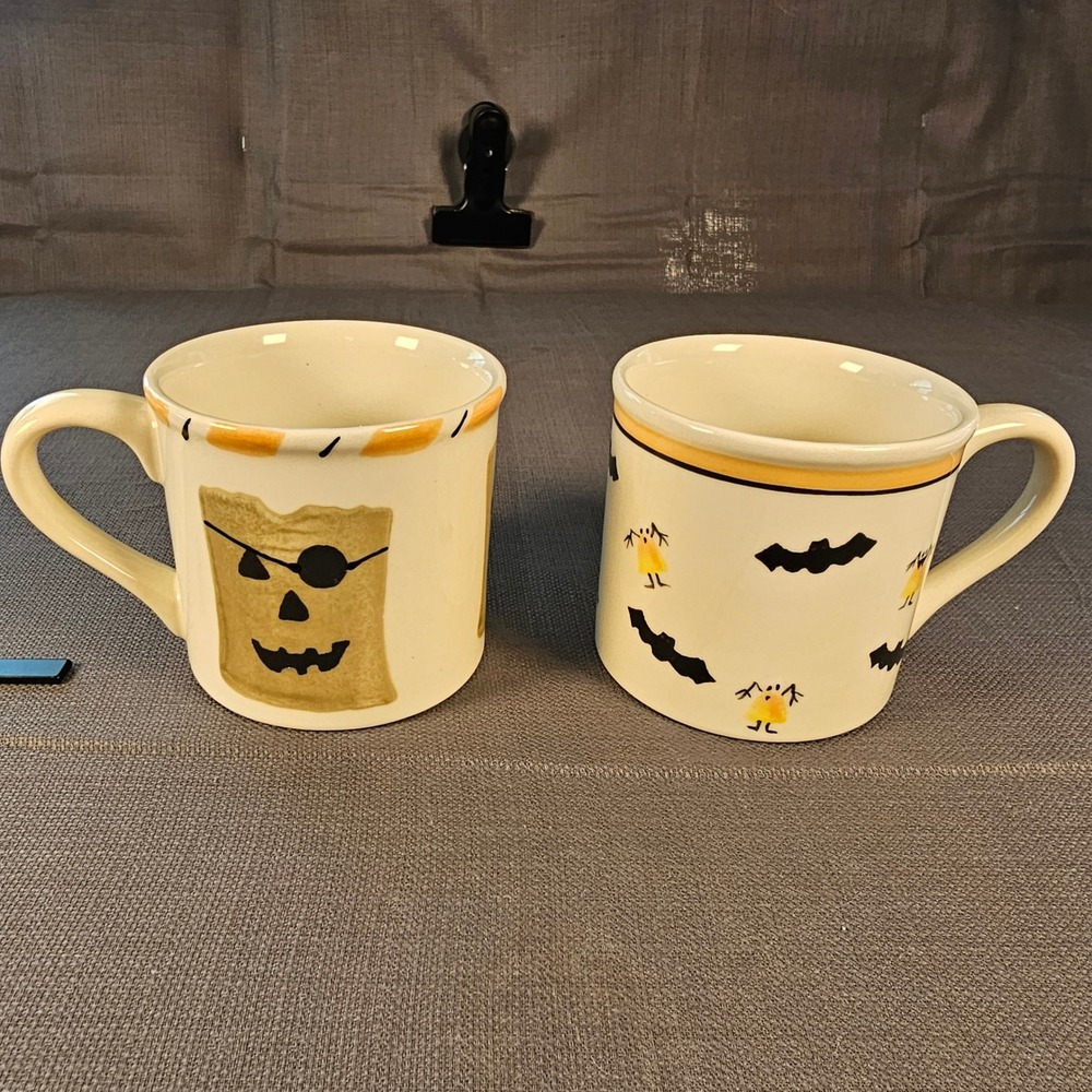 Hartstone Starbucks Barista Halloween Mugs Hand Painted USA Ghost Bat Set of 2